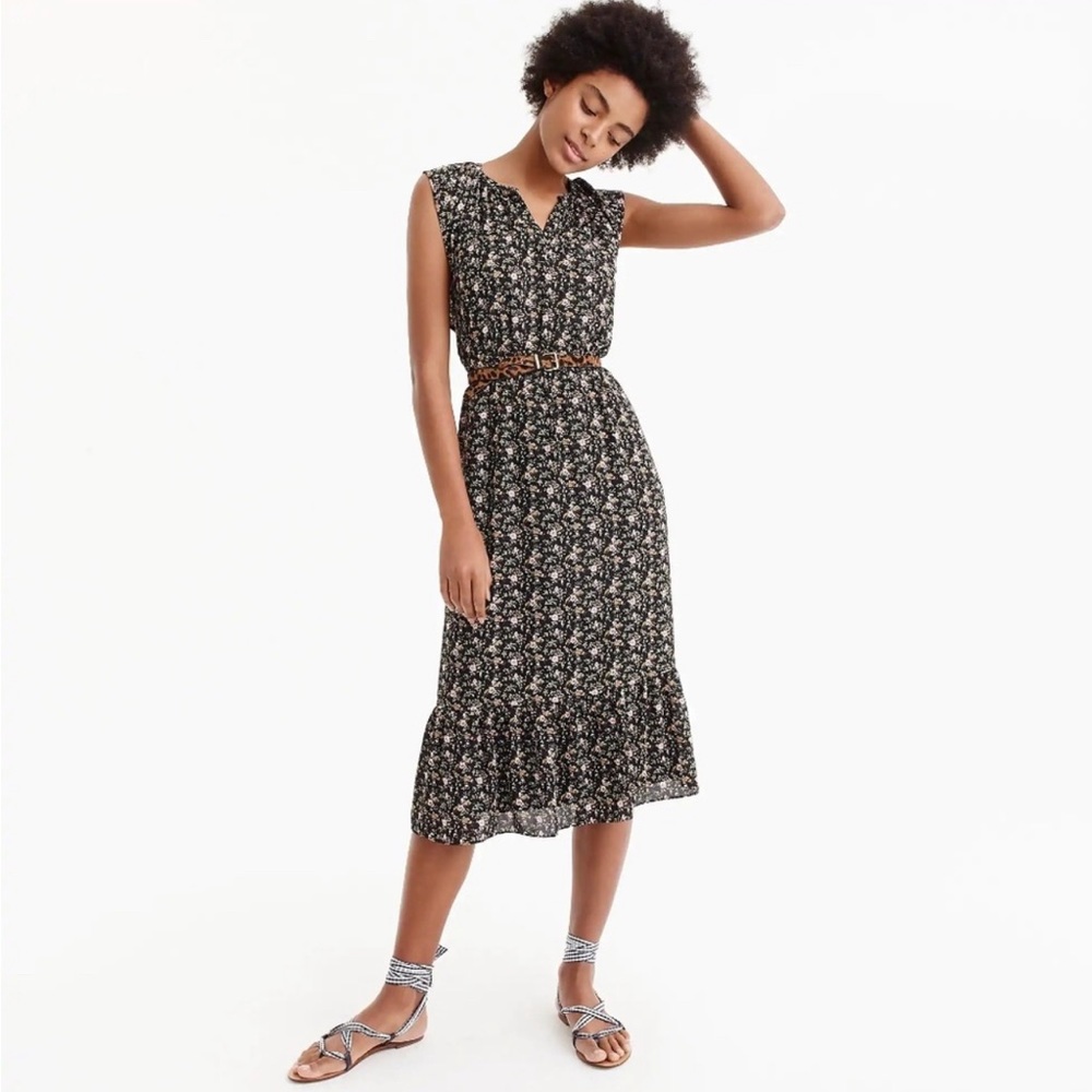 J.CREW Mercantile Midi Dress Superbloom Floral J4269 Black with Pockets Size XS